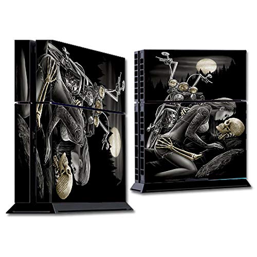 Skins Wrap for PS4 Sony Playstion Console - Protective Decal Overlay stickers skins cover - Biker skeleton full moon tattoo