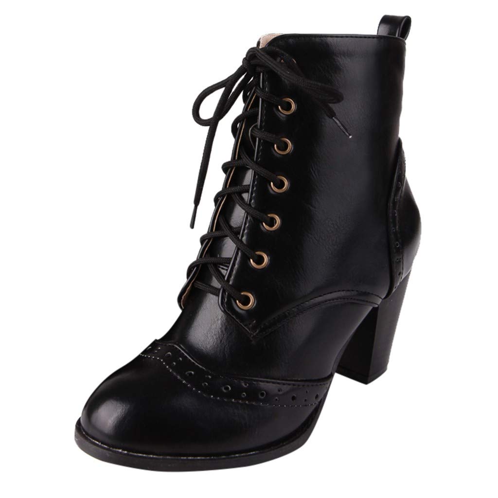 VonVonCo Walking Shoes for Women Lace Up Ankle Casual Large Size Thick  Heels Single Boots