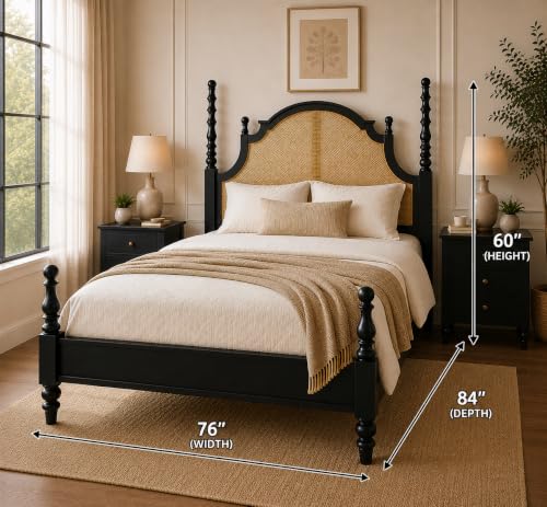 Image of Solid Sheesham Wood Poster King Size Poster Honeymoon Bed Without Storage with Designer Piller and Cane Crafting