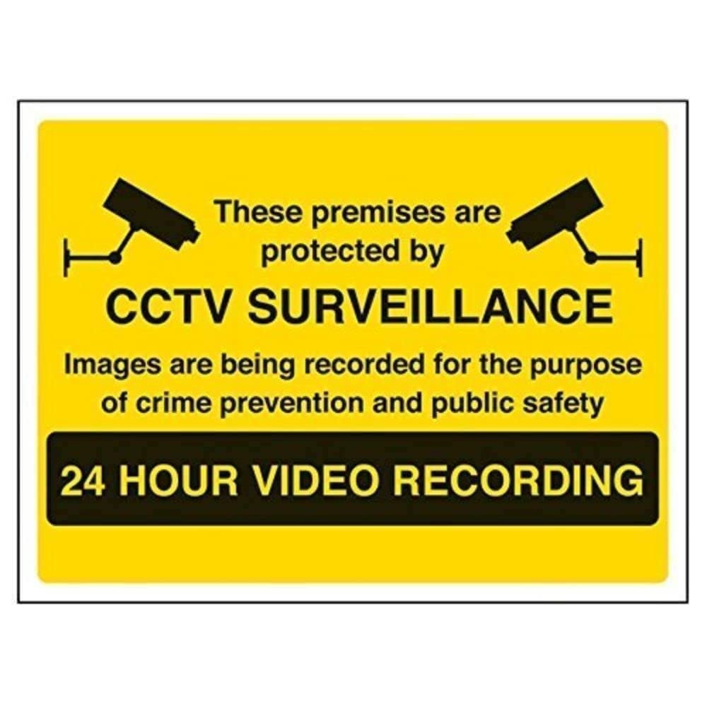 Vsafety Warning, Closed Circuit Television 24 Hour Video Recording (Yellow) Sign - 200mm x 150mm - 1mm Rigid Plastic