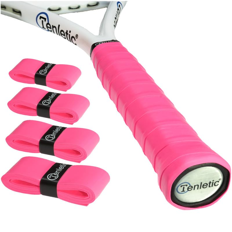 Tenletic GlowTack Racket Overgrip Tape – Hot Pink – 4-Pack – 0.60 mm Thickness – for Tennis, Squash, Badminton, Padel and Other Racquet Sports