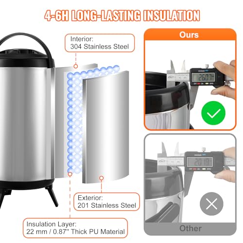 Image of VEVOR Stainless Steel Insulated Beverage Dispenser, 2.4 Gallon 9.2 Liter, Thermal Hot and Cold Drink Server Dispenser with Spigot Handle, Food-grade for Hot Tea Coffee Water Restaurant Drink Shop