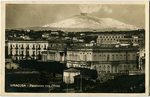 1930 Siracusa - Panorama della città con vista dell'Etna COMMEMORATIVO FP B/N VG Cartolina Postale