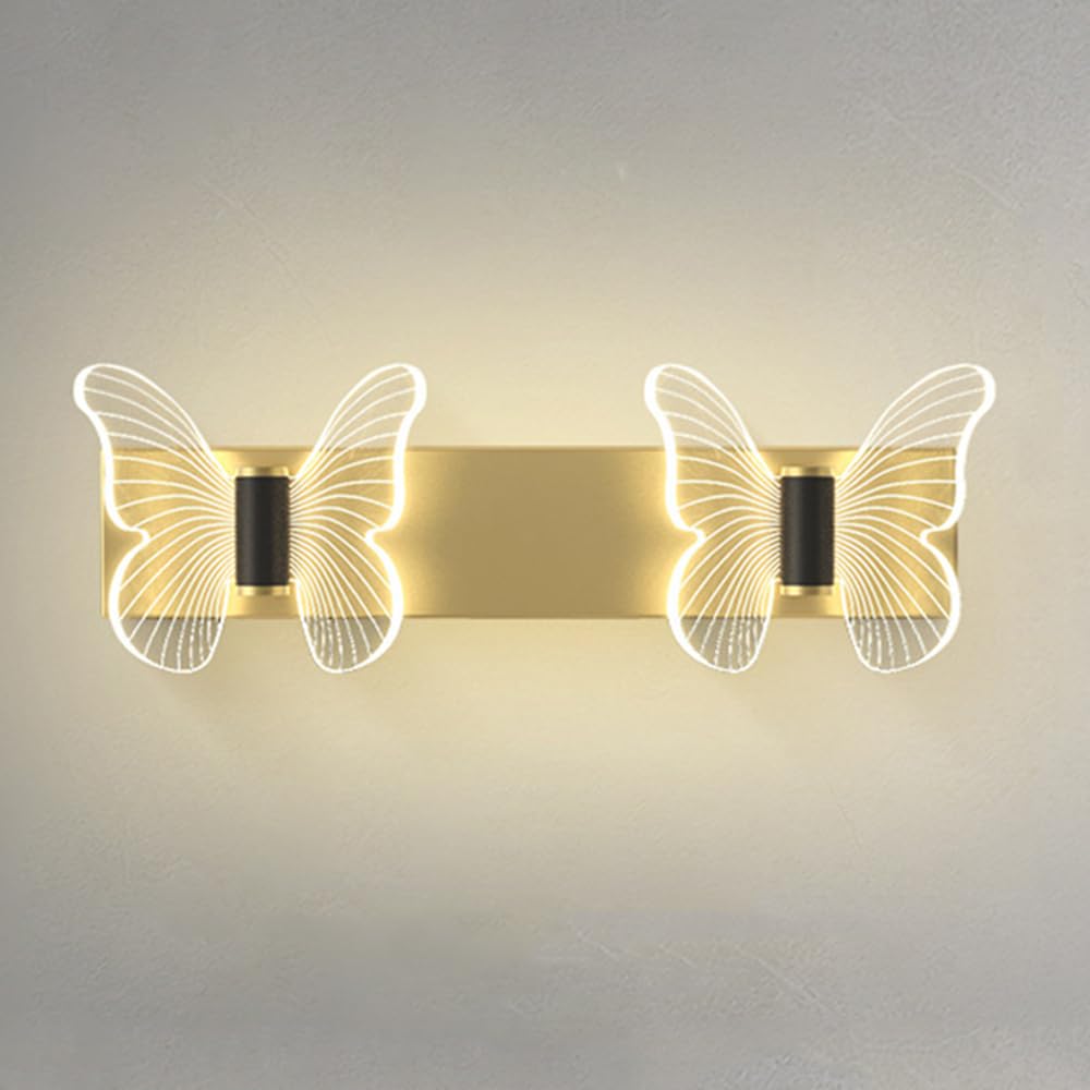 LED Butterfly Wall Lamp Butterfly Wall Light Fixtures Wall Sconce Modern Creative Wall Mounted Sconces for Bedroom Living Room Hallway Party Bedside Girl Kids, Warm white Cold white (Double-headed)