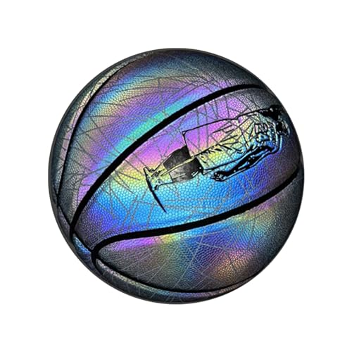 iFCOW Balón de baloncesto holográfico, tamaño 5, reflectante, brillante, piel sintética, personalizable, baloncesto nocturno