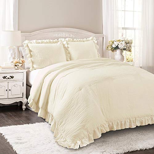 Image of Lush Decor Reyna Ruffle Comforter Set - 3 Piece Cozy Ruffled Bedding Set - Timeless Elegance and Comfort for Dorm Room - Full / Queen, White