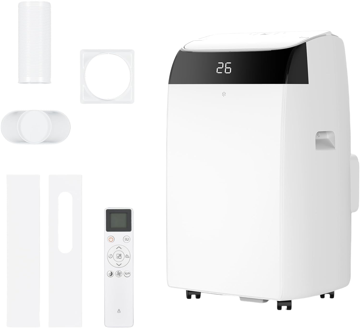 Crevyteg White Powerful 12000 Btu Portable Air Conditioner - 5-In-1 Cooling, Fan, Dehumidifier, Ventilation - Dual Digital Display, 2 Fan Speeds, 24H Timer, Sleep Mode, Window Kit For Rooms Up To 550Sq.ft