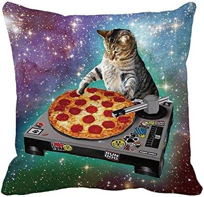 UOOPOO Food Funny Creative Hipster DJ Cat Pizza Cat Galaxy Pizza Cat Design Zippered Polyester Pillow Case 18 x 18 Inches One Side Printed