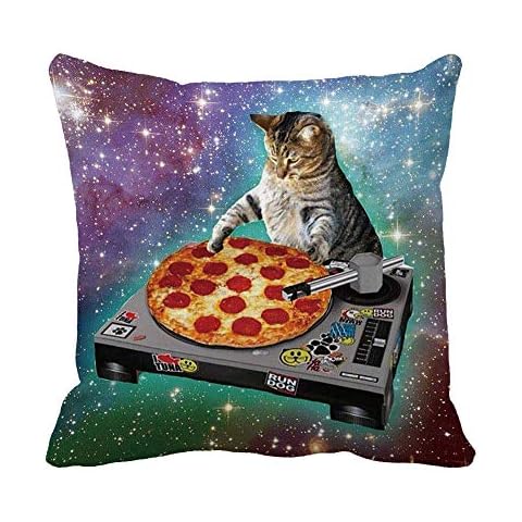 UOOPOO Food Funny Creative Hipster DJ Cat Pizza Cat Galaxy Pizza Cat Design Zippered Polyester Pillow Case 18 x 18 Inches One Side Printed Cover