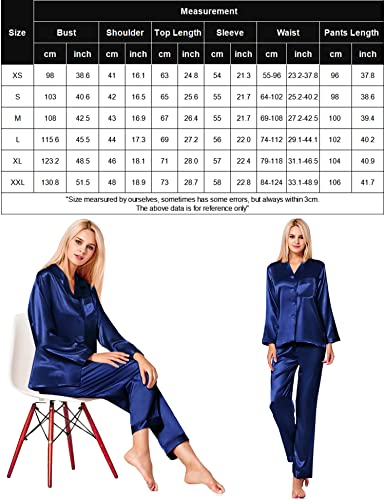 Image of SWOMOG Long Sleeve Pajamas Set Silk Satin Sleepwear Button Down Pjs Loungewear with Pocket