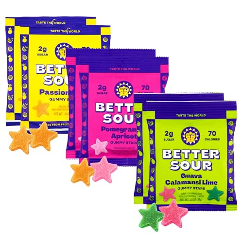 Better Sour Variety Pack Guava Calamansi Pomegranate Apricot and Passion Fruit Sour Gummy Stars Bold Fruit Flavor mouthwatering Sour Candy Vegan and Gluten-Free Treats 6 Pouch Set