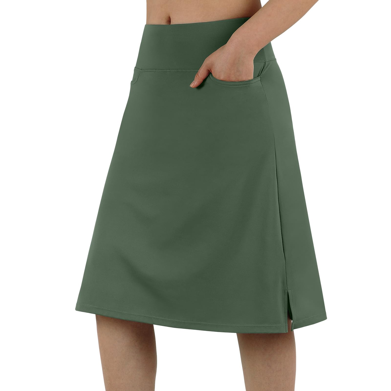 ANIVIVO Women's Skorts Knee Length, Modest Long Skort Athletic Sports Casual Skirt with High Waisted Pockets