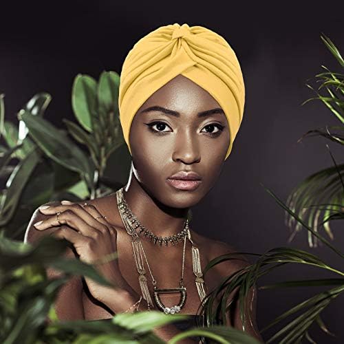 4 Pieces Stretch Polyester Turbans Head Beanie Cover Twisted Hat for Women Girl