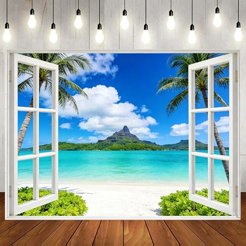 Beach Backdrop,Tropical Seaside Summer Hawaii Photography Backdrops,Natural Scenery Blue Sky
