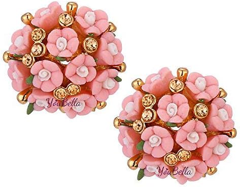 Jewellery Gold Plated Flower Shape Resin Earrings for Women and Girls (Pink)