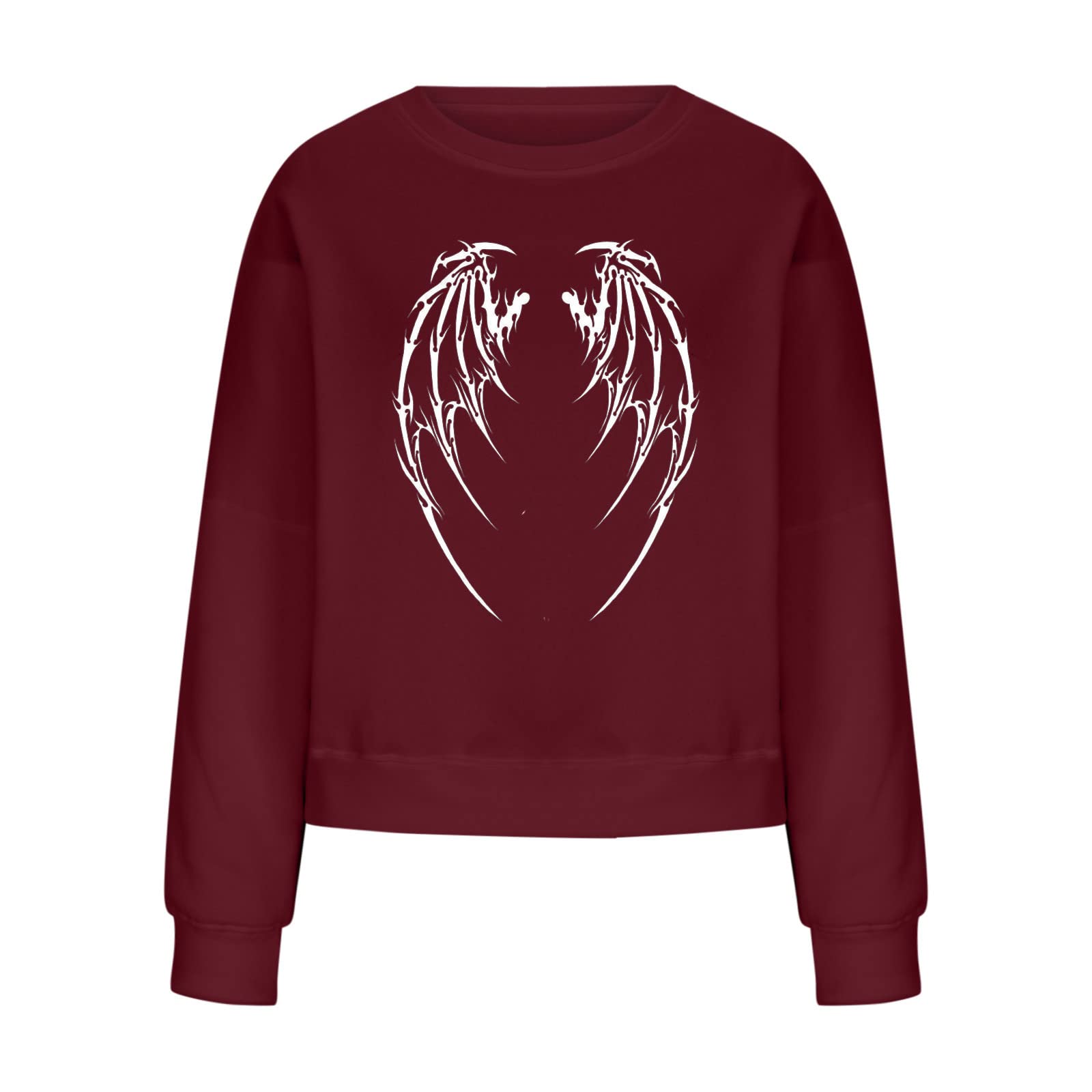 Bluza damska z okrągłym dekoltem 2022, gotycka grafika, długie rękawy, luźna, krótka, bluza na Halloween, top, A1_wine, 38