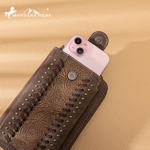 Image of Montana West Western Crossbody Phone Wallet for Women RFID Blocking Wallet Purse with Cash Slots & Zipper Pocket