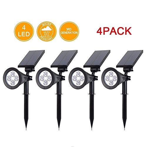Solar Powered LED Spotlight-Outdoor Garden Waterproof and Adjustable Security Wall Night In-Ground Lighting-Landscape Path Lights [4 Pack]