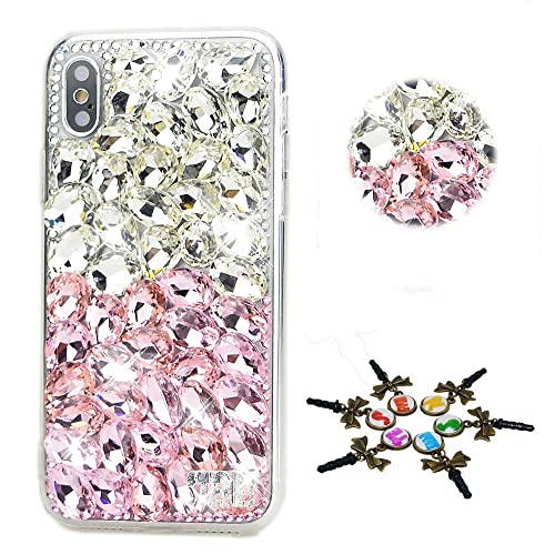 STENES Sparkle Case Compatible with Samsung Galaxy A21s Case - Stylish - 3D Handmade Bling Pretty Rhinestone Rhinestone Crystal Diamond Design Cover Case - Pink&White