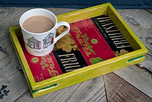 Handmade, eco-friendly, tea, snacks or drinks tray made from upcycled fruit and veg boxes with a pine frame.