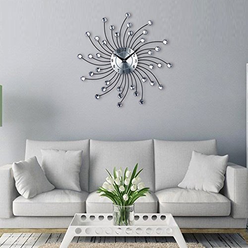 Timelike 3D Crystal Wall Clock - Celebration Decorative Metal Wall Clock, Sparkling Bling Diamond-Studded Silver Wall Clock Wall Decor For Kitchen, Living, Room Bedroom #TOP7