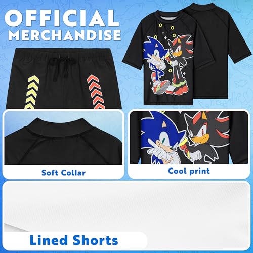 Get Trend Sonic the Hedgehog Swimsuit Set for Boys Shadow 2 Pcs with Swimming Trunks Boys Rash Guard for Swimming (7-8 Years, Black Sonic)3