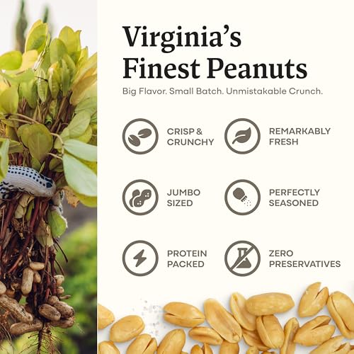 Image of Belmont Peanuts Gourmet Lightly Salted Sea Salt Virginia Peanuts, 20 oz (1 Pack) - Only 3 Simple Ingredients, No Preservatives, 7g Protein - A Premium, Salty, Crunchy, Hand Seasoned Snack