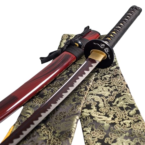 TSIAO CHIH Handgeschmiedetes Katana 40 Zoll Roter Gefalteter Damaststahl