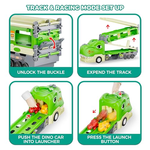 Funwee FW2304 Dinosaur Truck Toys For 2 3 4 5 6 7 Year Boy Toddler, Foldable Track & 2 Player Race Mode thumb #3