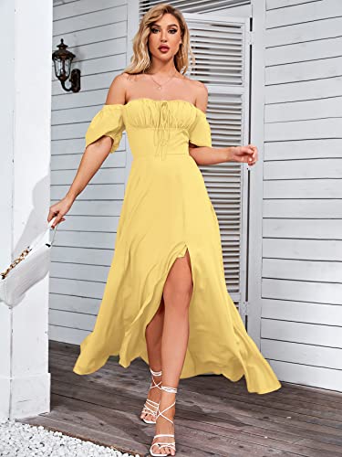 Image of KUTUMAI Women Summer Puff Sleeve Off Shoulder Floral Flowy Long Maxi Dress