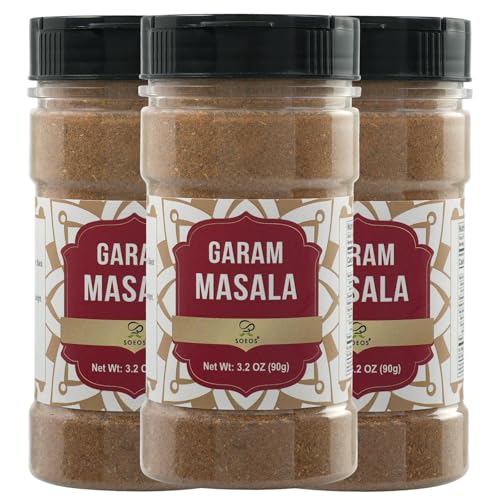 Soeos Garam Masala, 3.2 oz (Pack of 3), Garam Masala Spice Powder, All Natural, Vegan, No Colors, Kosher, Indian 8-Spice Blend, Masala Seasoning