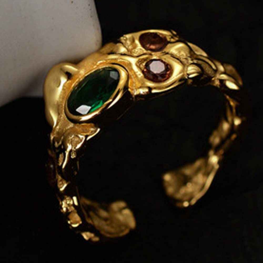 Anello In Argento Sterling 925,Anelli Regolabili Per Le Donne Anelli Di Eternità Forgiati A Mano Irregolari In Argento Sterling 925 Verde Zircone Anelli Di Fidanzamento Placcati In Oro Anelli Di Fi