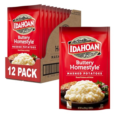Idahoan Buttery Homestyle Mashed Potatoes, Naturally Gluten-Free, 100% Real Idaho Potatoes, 4 servings per bag, 4 ounce (Pack of 12)
