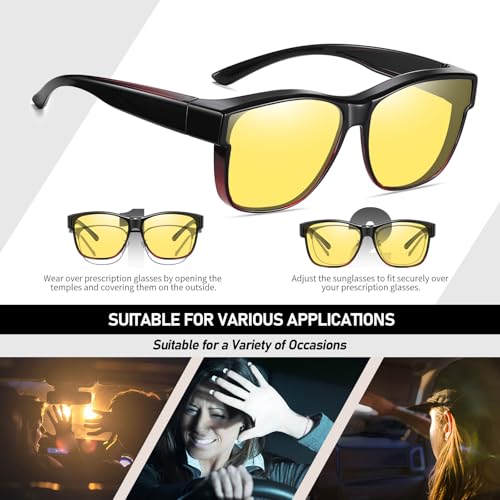 Image of HAOLOTA Night Vision Driving Over Glasses, Polarized Nighttime Glasses Men Women Anti Glare Yellow Tinted Lens