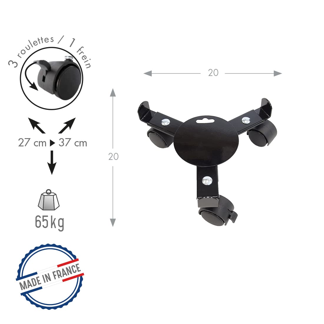 Louis Moulin Roule-Plante Basics Extensible 27-37 cm - Noir - Made in France