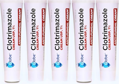 5 pack globe clotrimazole antifungal cream 1 1 oz relieves the itching burning cracking and scaling associated with fungal infections  compare to the name brand active ingredient