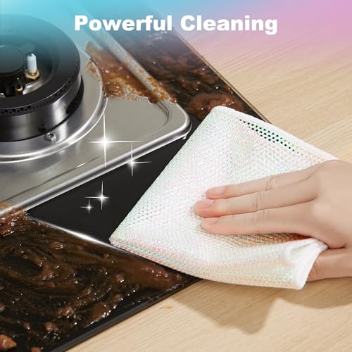 Image of JOYMOOP Multipurpose Wire Dish Rags 10 inch x 10 inch, Rainbow Laser Dish Cloths for Washing Dishes, Reusable Cleaning Cloths, Non-Scratch Wire Dishwashing Rags for Dishes, Glass, Stainless Steel - 20 Pack