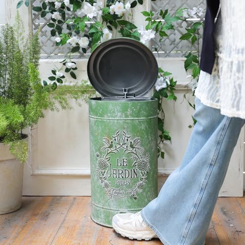 Image of Dog Poop Trash Can with Lid-15L /4Gal,Commercial Outdoor Retro Metal Garbage Can with Foot Pedal,Perfect for Shopping Mall,Office,Pets Park,Backyard