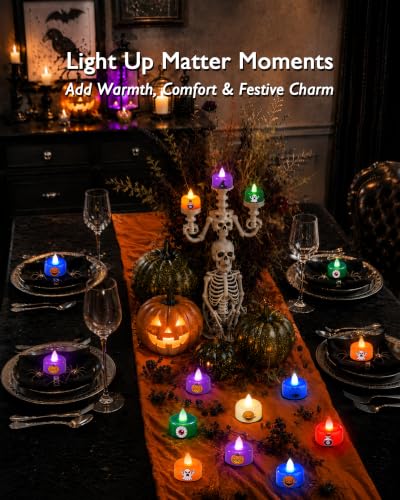 Image of Amagic 24Pack Halloween Multicolor LED Tea Lights Candles with DIY Stickers