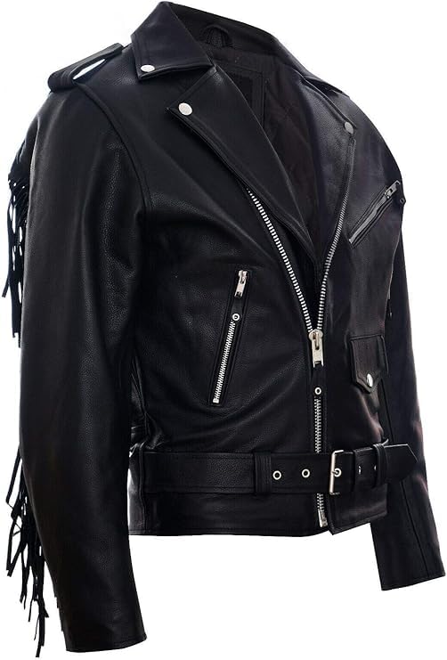 Pure Leather Jacket genuine lambskin Fringe leather jacket men motorcycle jacket fringe brando Real Leather jacket for mens3