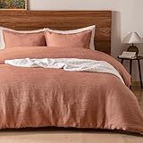 PHF Crinkle Comforter Set Queen Size, Breathable & Soft Cozy Bedding Sets for All Seasons, 3PCS, 1 Warm Lightweight Fluffy Comfy Like Muslin Comforter (90'x90'), 2 Pillow Shams(20'x26'), Cedar Wood