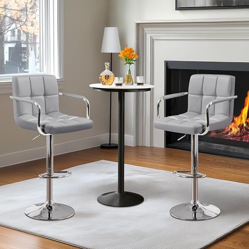 Image of Yaheetech Bar Stool, Swivel with Backs, Adjustable Height, Light Gray