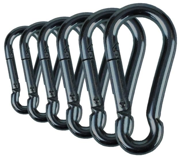 Black &amp; Silver Zinc-Galvanized Heavy Duty Bushcraft Carabiner Spring Snap Clip Link Hooks 200-500lb Load 2, 6 &amp; 12 Packs