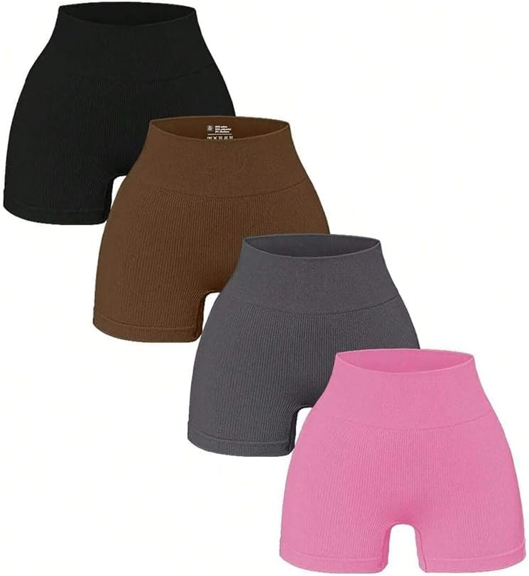 Women's Yoga Shorts - High Waist Ribbed Booty Workout Stretchy Exercise Running Hot Shorts for Women