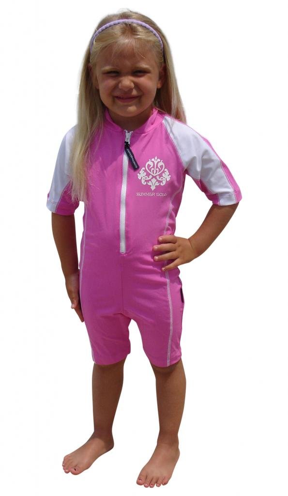 Girls Sun Protective UV Swimsuit - Pink Sunsuit - UPF/SPF Protection