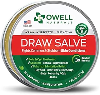 Drawing Salve Ointment 1oz, ingrown Hair Treatment, Boil & Cyst, Splinter Remover, Bug and Spider Bites, bee Sting, Mosquito bite Itch Relief, Poison Ivy, by Owell Naturals