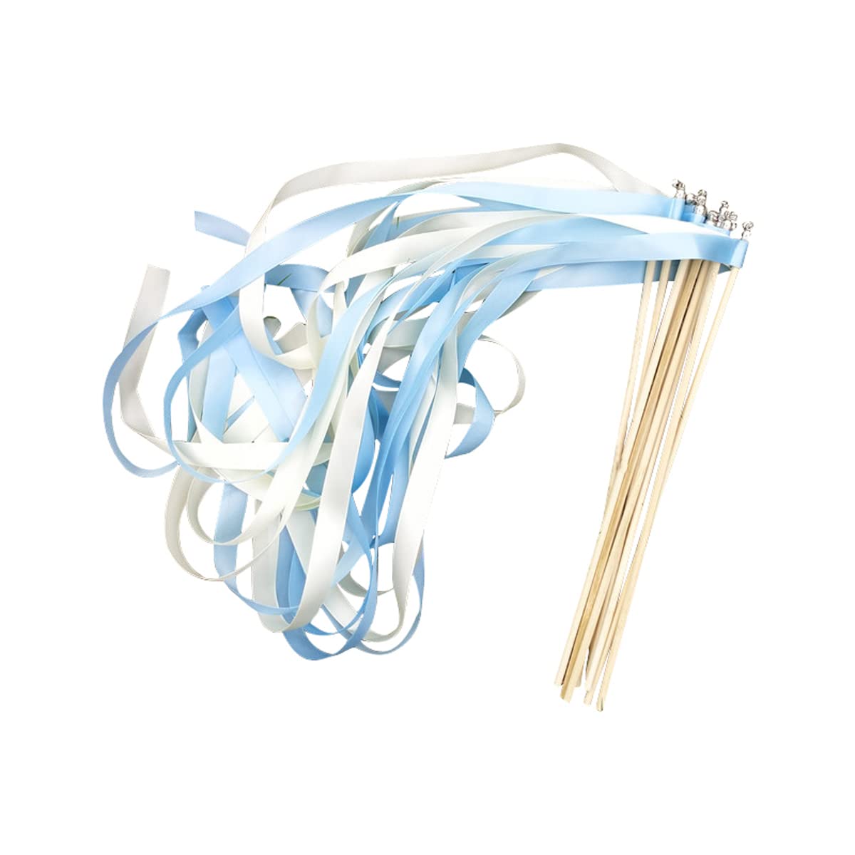 Cozylkx 20 Piezas Serpentinas De Boda Palos con Campanas, Varitas De Deseos Bastón Giratorio Varita De Hadas para Fiesta,Azul Cielo+Blanco