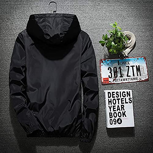 HIFI7 Herren Jacke Kapuze Outdoor Jacket Freizeit Leicht Jacken mit Reißverschlusstasche (DE/NL/SE/PL, Alphanumerisch, 4XL, Regular, Regular, Schwarz)