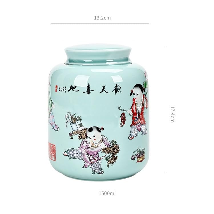 Latas de té grandes de cerámica Happy Tea Box Pu'er Black Tea Universal Sellado Multifuncional Cajas de almacenamiento Caddy(C)