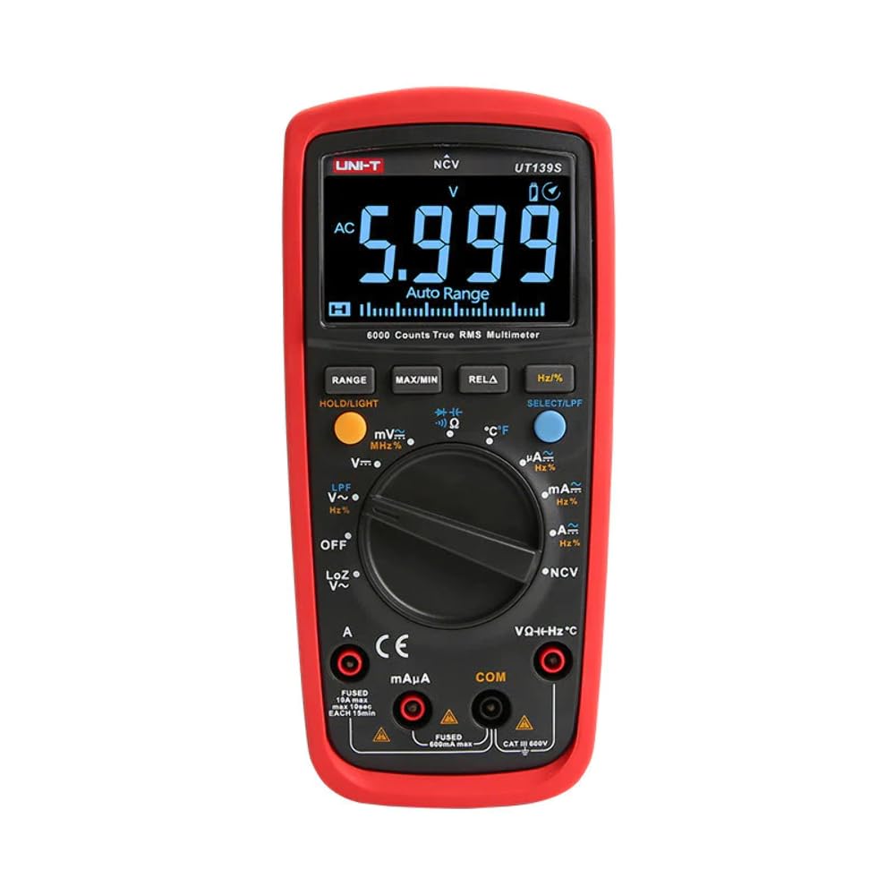 Professional Digital Multimeter [UNI-T UT139S] with True RMS Specification and CAT III 600V Protection, with a Black EBTN Display